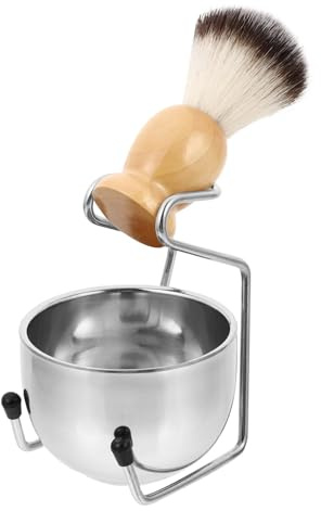 LABRIMP Kit de Rasage Homme 3 Pièces Bol à Raser Inoxydable, Pinceau à Raser pour Barbe et Support, Ensemble Portable pour Toilettage et Nettoyage Visage