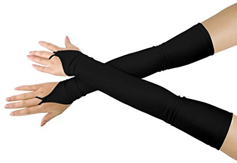 Shinningstar Girls' Boys' Adults' Stretchy Spandex Fingerless Over Elbow Cosplay Catsuit Opera Long Gloves, Black, One Size