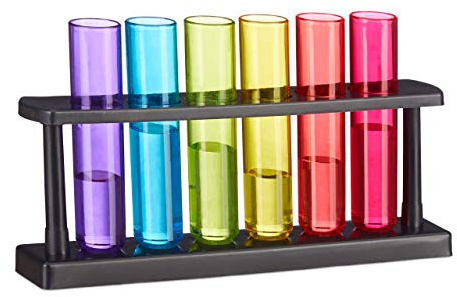 Relaxdays 18 st snapsglas set med provrör med stativ, plast, 4 cl, flerfärgad
