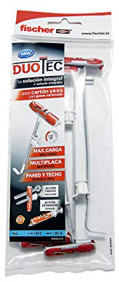 fischer - Tacos Compatibles con Placas de Yeso PLADUR® DuoTec, para soporte tv 12 mm, Bolsa 4 uds tacos PLADUR®, Color Gris/Rojo
