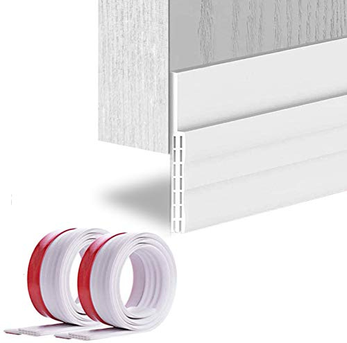 [2Pack Large Door Sweep] Huge Gap Door Draft Stopper, 3-2/5W x 39 L Door Bottom Seal with Wider Strong Adhesive for Interior/Exterior Doors - Guard Against Drafts, Dust, Noise and Animals-White