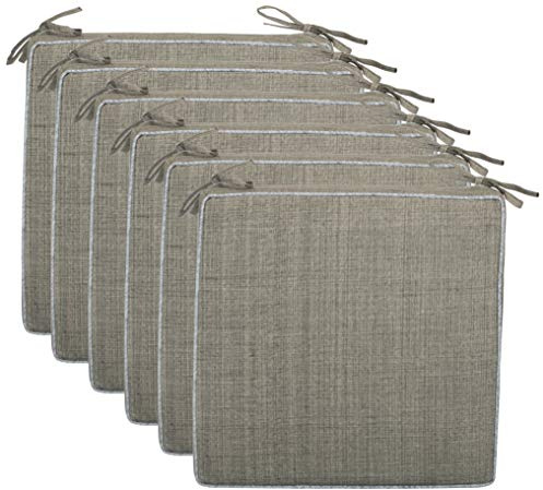 Brandsseller Set de 6 Cojines de asiento 40x40x4 cm – Cojine para silla repelente al Agua con Cintas de Sujeción aspecto de Lino – interior y exterior – Cocina,Terraza, Jardín – Taupe