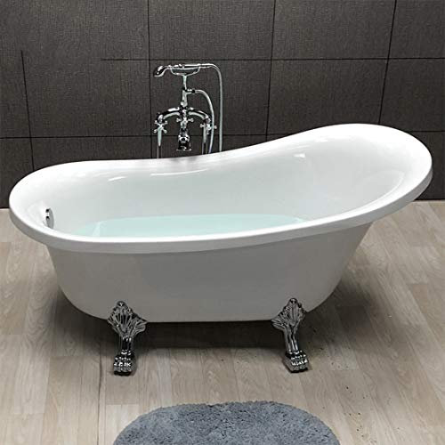 DaiMeng Weiß Acryl Badewanne Modern Eigenständige Badewanne mit Silber Stützfuß,180 * 90 * 86cm