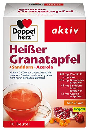 Doppelherz Heißer Granatapfel Sanddorn Acerola - Vitamin C und Zink zur Unterstützung der normalen Funktion des Immunsystems - heiß und kalt - vegan - 10 Beutel