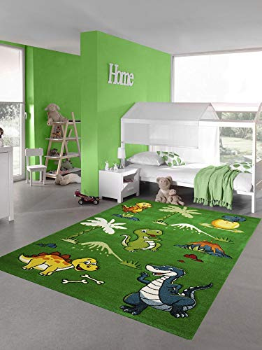 Teppich-Traum Kinderteppich Dinosaurier Kinderzimmerteppich Dschungel Vulkan in grün Größe 160 cm Rund