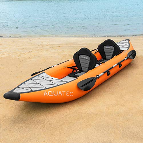 Kayak AQUATEC | Kayak inflable de aventura y pesca | Barco inflable disponible como Kayak individual o kayak doble | Bolsa y paletas de kayak incluidos (doble (Tándem), Hudson (intermedio))