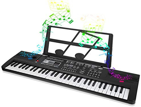 61-Key Electronic Keyboard Piano, Digital Keyboard, Portable Electronic Organ with Microphone & Music Stand, Music Keyboard Kids Toy for Beginners, 26 x 7.5 x 2.2inch