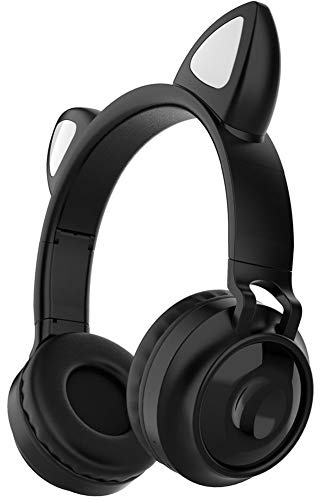 BAIAA Oreillette Bluetooth Oreille de Chat, Casque de Jeu de Filles Mignonne Montée sur la Tête Lumineuse avec Oreillettes Ajustables en Mousse à Mémoire pour PC, Portable, Mac, PS4 (Noir)