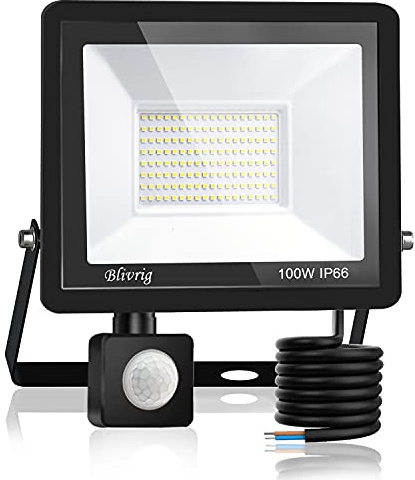 Blivrig Projecteur LED exterieur Detecteur de Mouvement 100W Blanc Froid 6500K, 10000LM Mur Spot LED extérieur avec Capteur, PIR Phare Puissant, IP66 Lampe de Sécurité, pour Jardin Terrasse Garage | Blanc Froid 6000K, IP66 Étanche, 120° Éclairage, Spot LED Exterieur pour Jardin Terrasse Garage