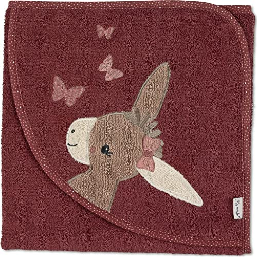 Sterntaler Kapuzenbadetuch Esel Emmily, geeignet ab Geburt, weiches Frottee-Badetuch mit Kapuze und appliziertem Esel Emmily Motiv, kuschelig nach dem Baden – Rot, 80x80x0,5 cm