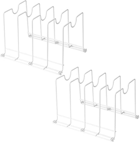 QIWODE Pan Lid and Chopping Board Holder, Baking Tray Storage Rack, Kitchen Cupboard Organiser, White(Pack of 2)