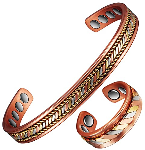Armband und Ring Set aus 8 + 4 Magneten, magnetisch, Kupfer für Damen und Herren, Länge verstellbar…