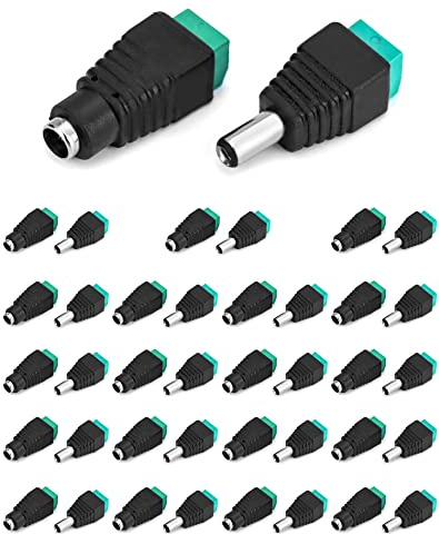 QWORK® 20 Pairs DC Power Connector Male Female 5.5mm x 2.1mm 12V Power Jack Connectors for CCTV Camera DVR Security System LED Light
