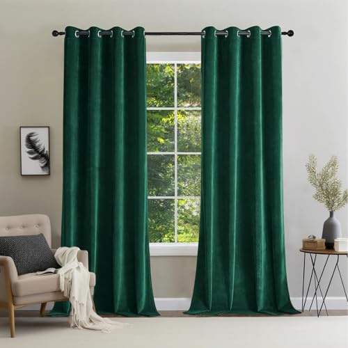 CUCRAF Samtvorhang mit Ösen 2er Set, blickdichte und lichtundurchlässige Vorhänge, H 260x B 140cm, luxuriöse wärmeisolierende Vorhänge für Wohnzimmer und Schlafzimmer (Grün)