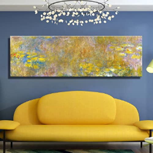 Claude Monets Seerosen Poster und Drucke Wandkunst Leinwand Gemälde Abstrakte Kunst Dekoratives Bild für Wohnzimmer 60x180cm(24x71in) ungerahmt