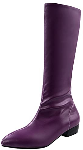 Diuniarza Bottes Mi-Mollet Pour Femmes à Talons Mi-Hauts, Bottes de Fête Bloc A Enfiler Pointu Boots Mode, 17604Ywn Violet Taille 34 EU