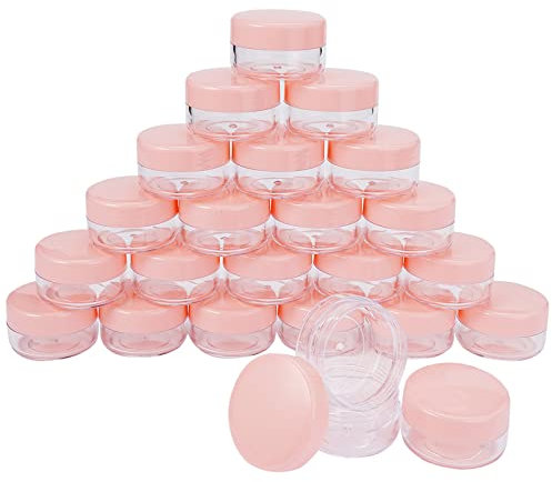 24 Stück Cremedose Leer, Tiegel 10ml Lippenbalsam Döschen Kleine Dosen mit Deckel Plastik, Mini Dosen Reiseset Kosmetik Leer für Creme Lotion Masken Kosmetik Nagelkunst Strasssteine, Rosa