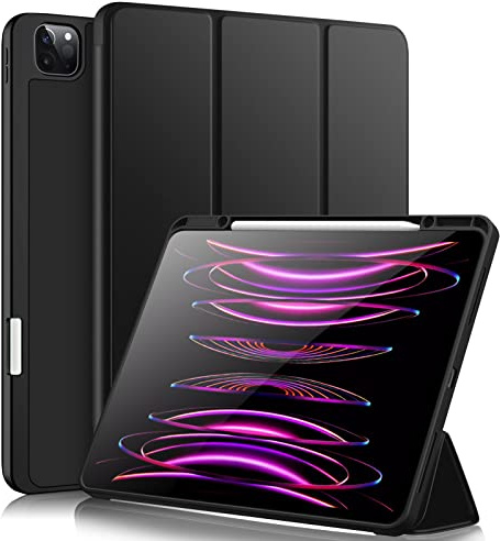 Vobafe Funda Compatible con iPad Pro 12.9 de 6.ª/5.ª/4.ª/3.ª Generación, Carcasa Trasera Flexible de TPU con Soporte para Lápiz para iPad Pro 12.9 2022/2021/2020/2018, Negro
