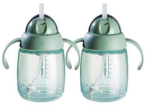 Tommee Tippee Superstar Weighted Straw Cup for Toddlers, 6m+, 10oz, 2 Pack Leak and Shake-Proof, Antimicrobial Technology, Green
