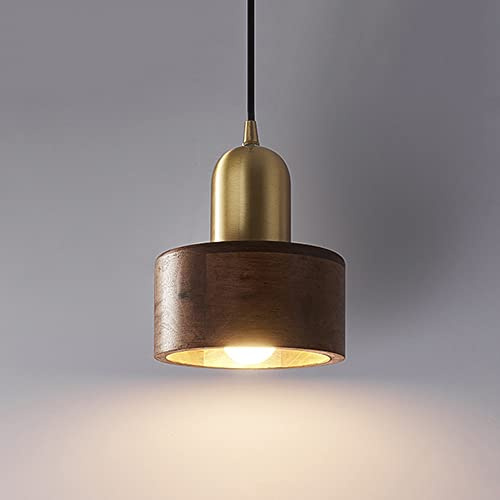 Lámpara colgante de nogal Sombra Cocina Isla Colgante Accesorio de iluminación Cobre Mini lámpara de araña Luz de techo, Lámparas suspendidas modernas para comedor Dormitorio Mesita de noche Café