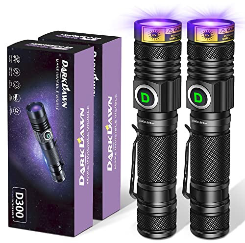 DARKDAWN UV Taschenlampe 395nm Licht USB Wiederaufladbare Ultraviolett-LED-Schwarzlicht Woodsche Lampe Tragbare Mini-Detektor für Haustier Urin Flecken, Edelstein, Harz Aushärtung, Fluoreszenz, 2 Pack