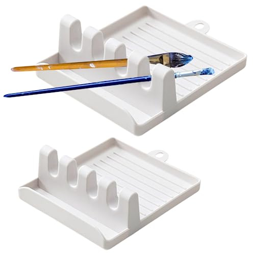 Gcroet Paint Brush Holder, Paint Brush Rest Plastic Paint Brush Holder with 4 Slots Chinese Calligraphy Pen Holder Brush Drying Rack Organizer Display Stand 2 Pcs