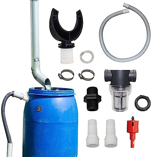 Regensammler, Regentonnen Füllautomat, Wassersammler für Regentonnen, Zubehör Regentonne mit Schlauch- und Fassanschluss für das Fallrohr, Titanzink Regensammler 85% (Rohr Länge 100cm)