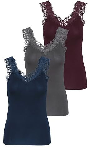 PIECES Damer Pcbarbera Lace Noos Bc Top, 1 x Port Royale, 1 x Pageant Blue, 1 x Mörkgrå, XL