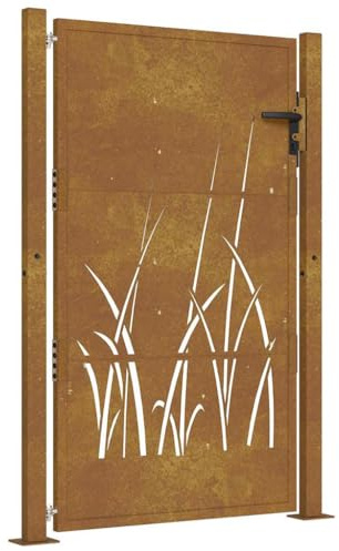 vidaXL Puerta de jardín 100x150 cm de Acero corten con diseño de Hierba