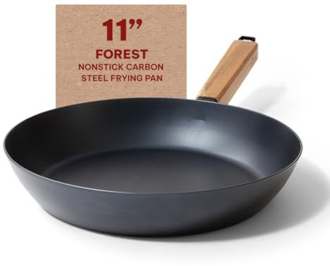Alva Forest - Sartén de acero al carbono presazonada, sazonada con aceite mineral natural, PFAS, libre de PFOA y PTFE, sartén de carbono azul naturalmente antiadherente, compatible con todas las