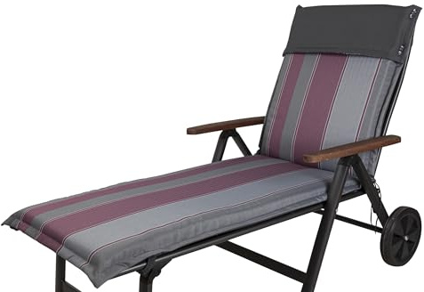 Auflage Rollliege Georgia 90821-320 aubergine-grau gestreift 190x62x8 cm, mit Reißverschluss Sun Garden