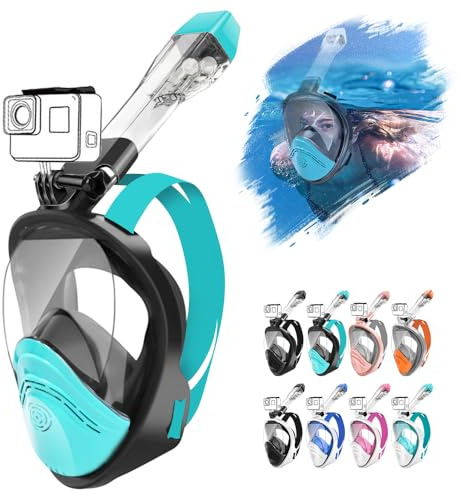 HINATAA 180°-Vollgesichts-Schnorchelmaske, doppeltes schwimmendes Ball-Design, auslaufsichere Atmung, vollständig trocken, Anti-Beschlag-Atmungssystem, Schnorchelmaske, professionelles Schnorchel-Set
