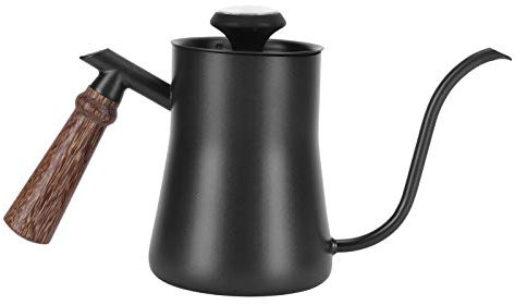 Kaffeekanne mit Schwanenhalsauslauf, 650 ml, Thermometer, Tropfbecher mit Deckel, Schwarz