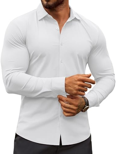 COOFANDY Men's Slim Fit Dress Shirt Wrinkle Free Long Sleeve Non Iron Dress Shirt for Men Button Down Shirts White