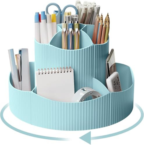 Mfshiye 11 Grids 360 Grad rotierenden Bleistift Halter für Schreibtisch Büro Desktop Schreibwaren Storage Box Student große Kapazität multifunktionale Stifthalter Make-up Pinsel Storage Box (blau)