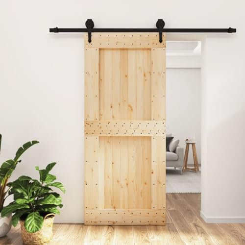 Festnight Schiebetür mit Beschlag 90x210 cm Schiebetürsystem Komplett-Set Holzschiebetür Schiebetür Holz Schiebetür Schiene Schiebetür Komplettset Mit Tür Massivholz Kiefer-36