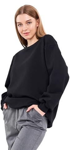 COMEOR Sweatshirt Damen Bequemer Oversize Pullover aus Baumwolle, Langarmshirt als Basic Pulli ohne Kapuze Regular Fit