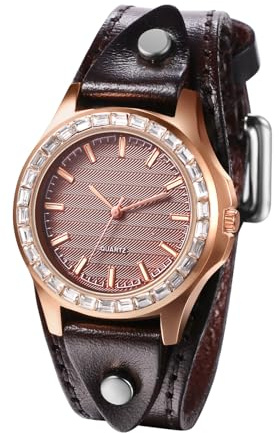 JewelryWe Damen Armbanduhr Vintage Casual Analog Quarz Leder Band Uhr mit römischen Ziffern Zifferblatt