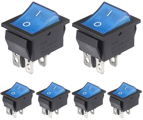 VEXUNGA Wippschalter 4 Polig AC 16A 250V 20A 125V EIN-AUS Kippschalter Blau Beleuchtet Schalter 4 Pins 2 Positionen Einbauschalter Boot Switches (6 Stück)
