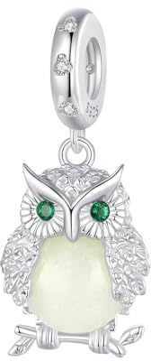 Qings Anhänger Charm Glow in the Dark Tier Katze Schmetterling Schildkröte Biene Marienkäfer Eule Motte Leuchtende Charms 925 Sterling Silber für Europäische Armbänder und Halsketten für Damen Mädchen