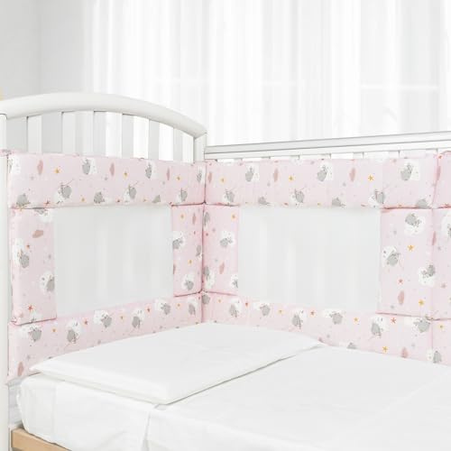 Babysanity Hoch atmungsaktives Bettnestchen mit Baby-Air-Mesh-System (rosa Muster) Rose Einzigartig