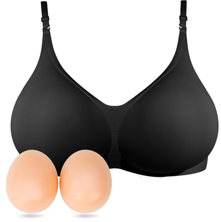 ONEFENG Prothese BH-Set mit Silikon Brüste,Konkave Silikon Einlagen Pads Mastektomie Alltags Damen BH Ohne Bügel,Unterwäsche Einsätze Padding