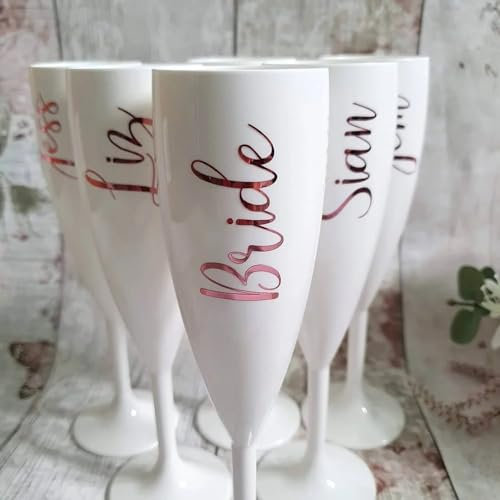 Personalised White Champagne Flute Bridal Party Gift Wedding Bridesmaid Flute Hen Party Acrylic Goblet Wine Cup Wedding Deco (2PCS)