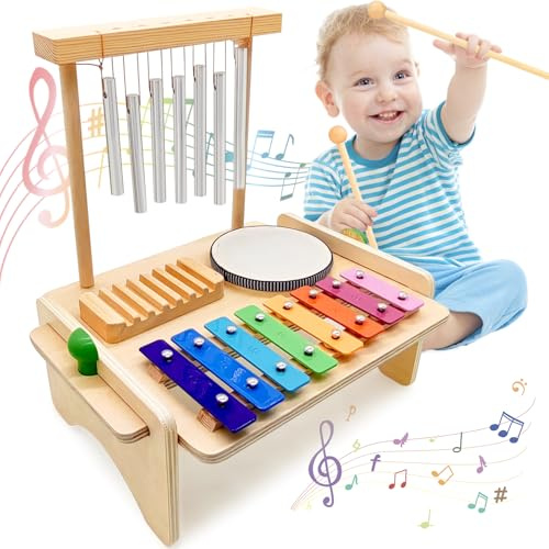 Kids Drum Kit, Baby Drum Musical Instruments Toys,Wooden Xylophone for Toddlers,Montessori Musical Instruments Toys Birthday Gifts for 3+ Kids