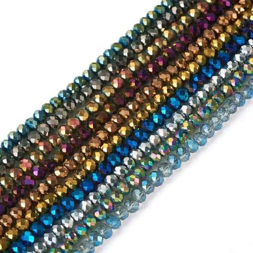 Boutigem - Lot de 1250 perles en verre galvanisé à facettes de 4 mm - Perles rondes en cristal pleinement plaquées pour fabrication de colliers, bracelets, boucles d'oreilles, bijoux DIY