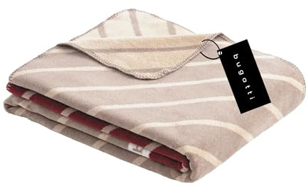 bugatti Decke 150x200 cm - Baumwollmix, Made in Germany, warm & waschbar, Kuscheldecke dunkelrot beige