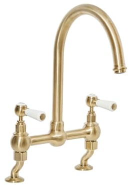 Milano Elizabeth Lever Handle Bridge Kitchen Sink Mixer Tap Swivel Spout - Brass