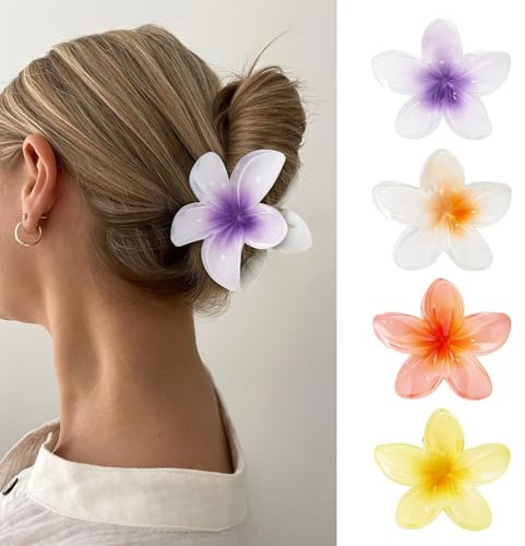ZOUIQSS 4 Stück Blumen-Haarklammern, Hawaii-Haarklammern mit rutschfestem Clip, Haarstyling-Zubehör für Frauen und Mädchen, 8 cm starker Halt, große Haarklammern für dickes Haar(Style 1)