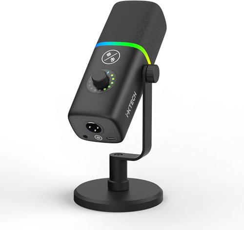 IXTECH Gaming USB Mikrofon für PC, Geräuschunterdrückung, Kondensatormikrofon für Podcasts und Video-Streaming mit Stativständer, Pop-Filter, Stoßhalterung, Verstärkungskontrolle, RGB-Lichter, leise