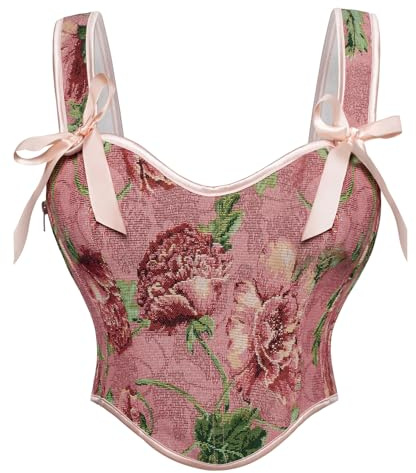 Scarlet Darkness Renaissance Costume Women Corset Top Vintage Floral Bodice Wine Floral Pink Size 8